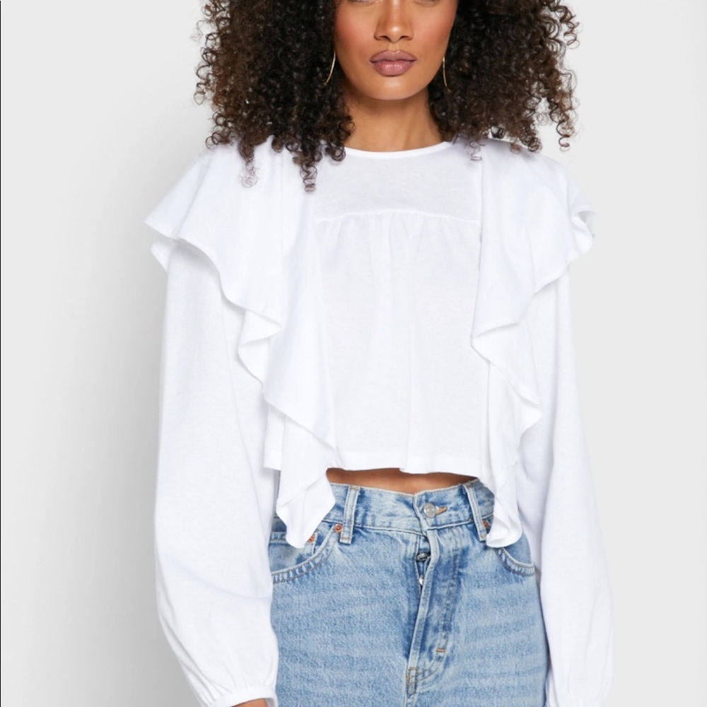 Topshop white ruffle detail crop top 6